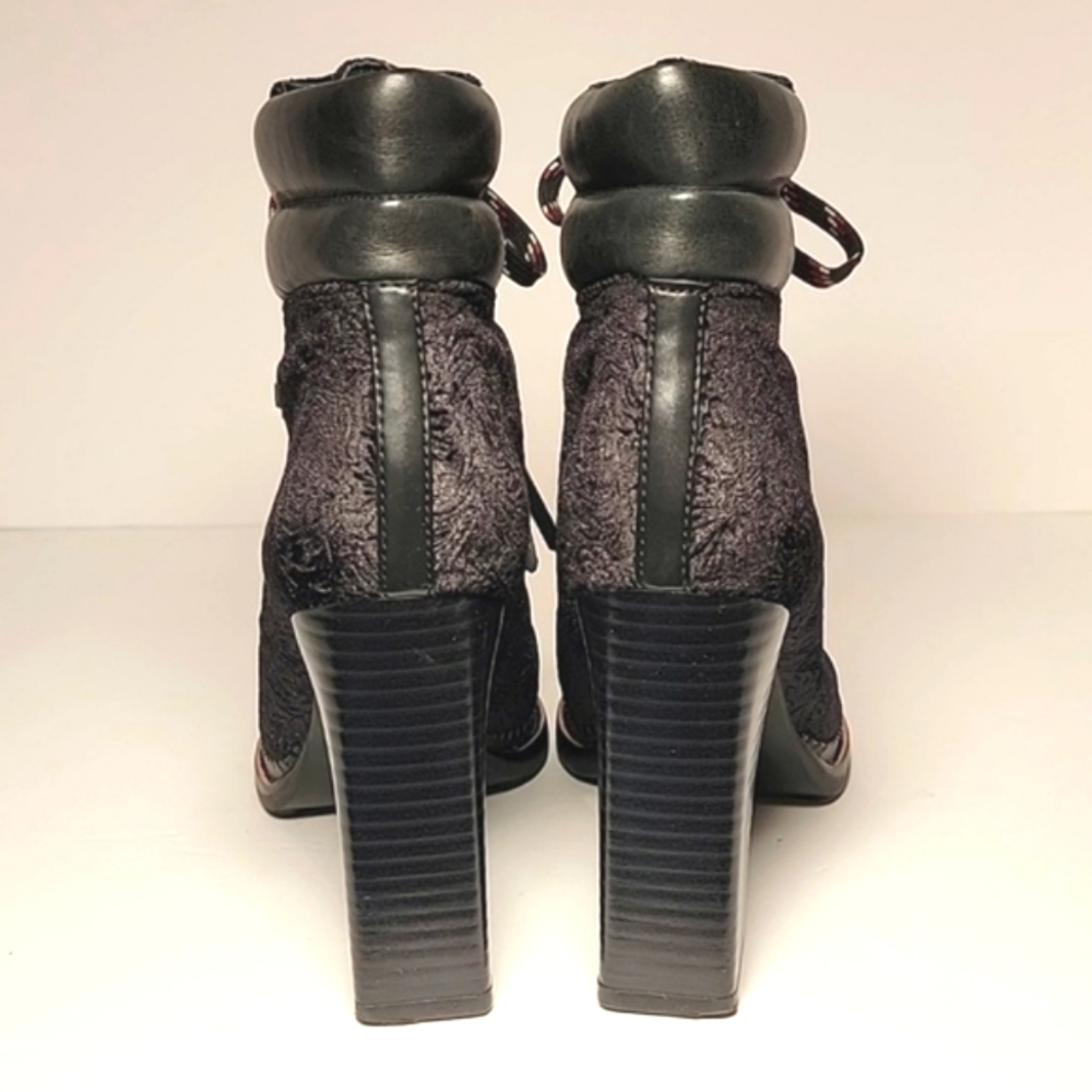 Sam Edelman Sondra Ankle Boots Booties Heels Shoe Lace-up Leather Black Velvet 8 - Picture 6 of 15
